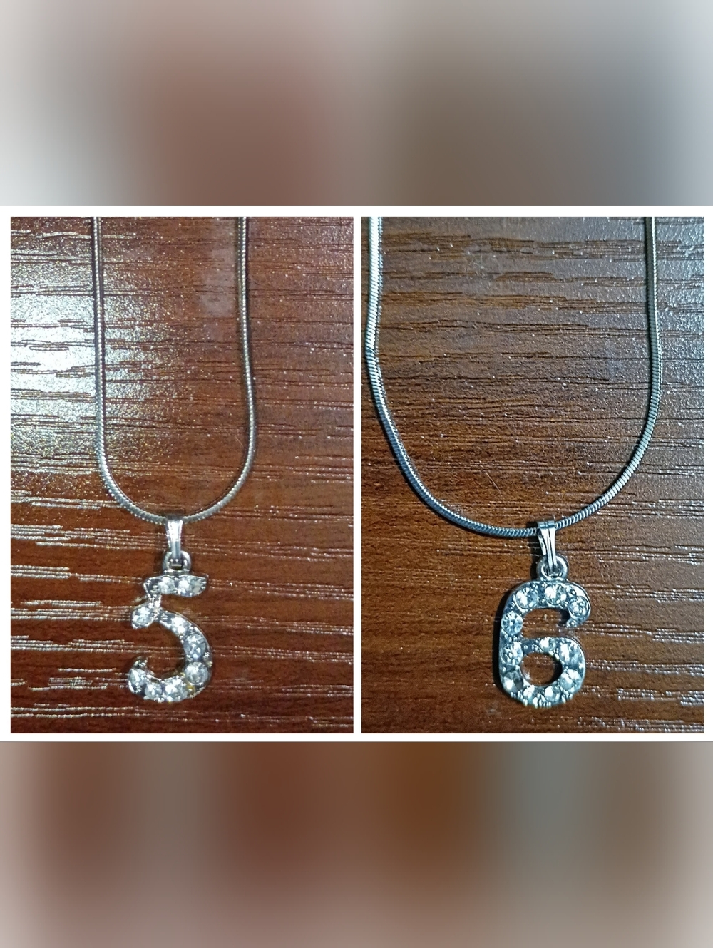 Aris Silver Crystal Number Pendant Necklace ( 5 & 6)